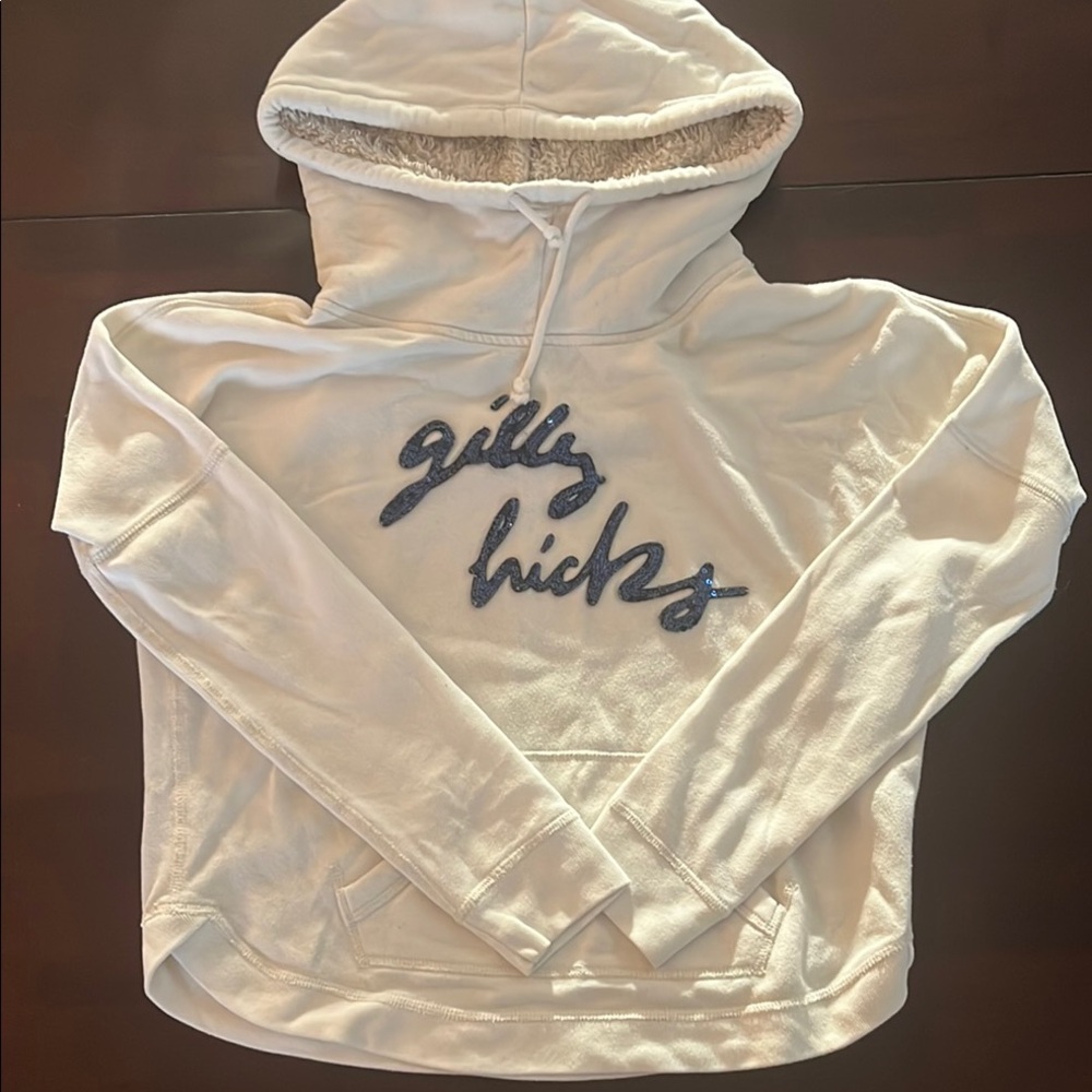 Gilly Hicks White Hoodie with Blue Sequin Logo